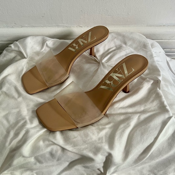 Zara Squared Toed Nude Kitten Heel with Clear Strap Size US Women 6 - Picture 1 of 5